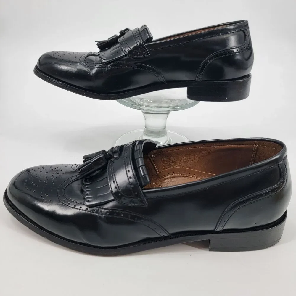 Florsheim Brinson Black Leather Kiltie Tassel Wingtip Loafers Shoes 8D 11223